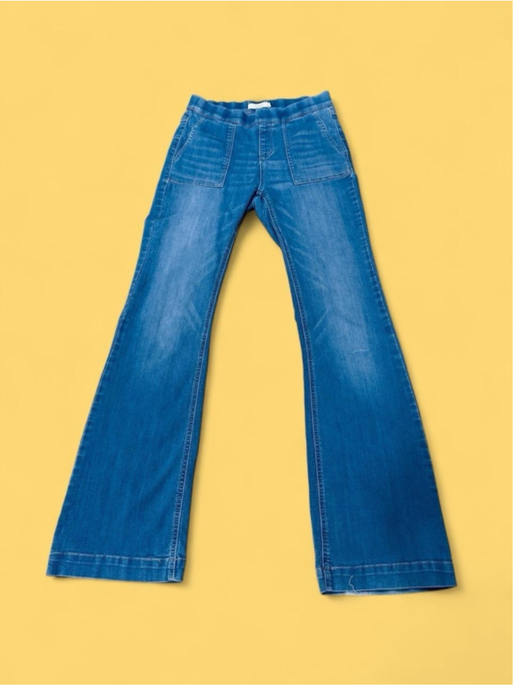 Cello Blue Flare Jeans Medium Pull On Stretch Patch Pocket Y2K Boho
